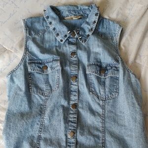 Denim Studded Sleevless Top